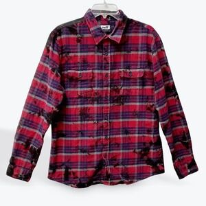 Neff Flannel Shirt Mens Plaid Bleach Tie Dye Button Up Long Sleeve